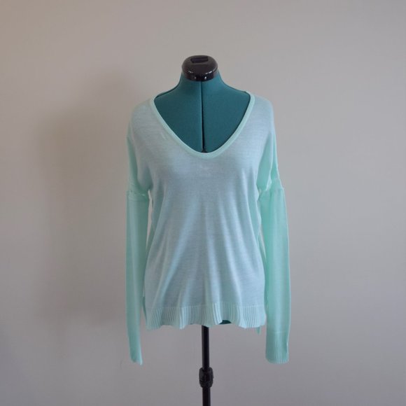 Mint Green High Low Fine Knit Long Sleeve Sweater - Picture 1 of 5